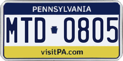 PA license plate MTD0805