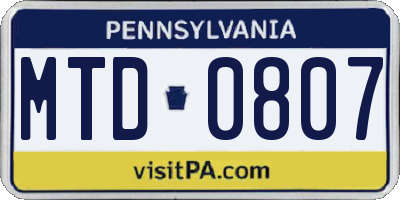PA license plate MTD0807