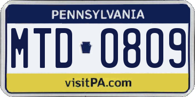 PA license plate MTD0809
