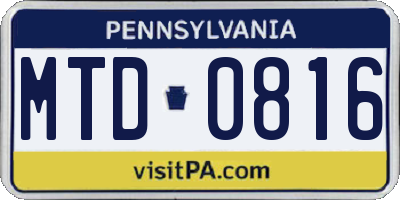 PA license plate MTD0816