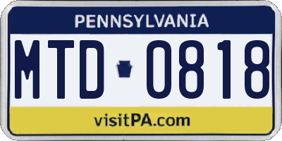 PA license plate MTD0818