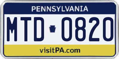 PA license plate MTD0820