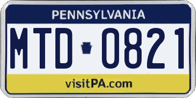 PA license plate MTD0821