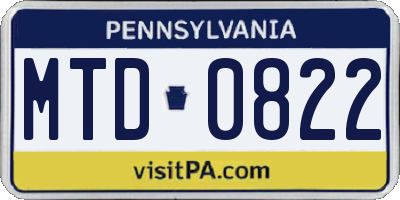 PA license plate MTD0822