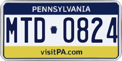 PA license plate MTD0824