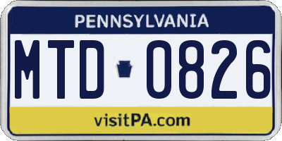 PA license plate MTD0826