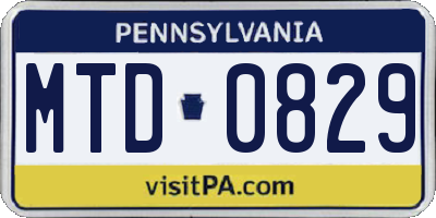PA license plate MTD0829
