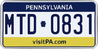 PA license plate MTD0831