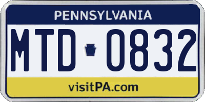 PA license plate MTD0832