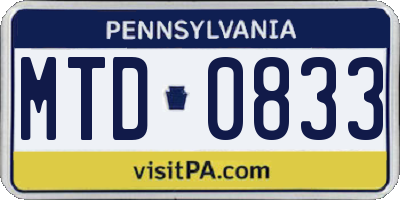 PA license plate MTD0833