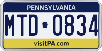 PA license plate MTD0834