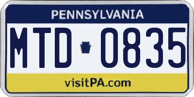 PA license plate MTD0835