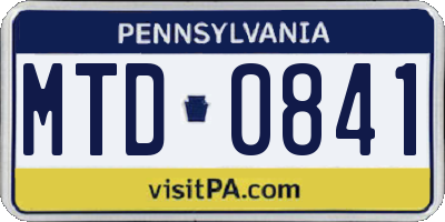 PA license plate MTD0841
