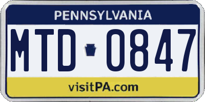 PA license plate MTD0847