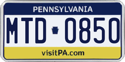 PA license plate MTD0850