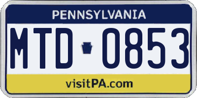 PA license plate MTD0853