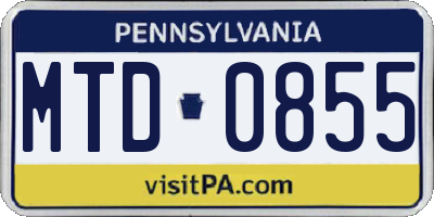 PA license plate MTD0855