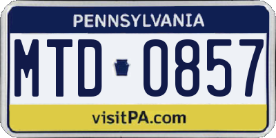 PA license plate MTD0857