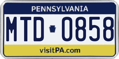 PA license plate MTD0858