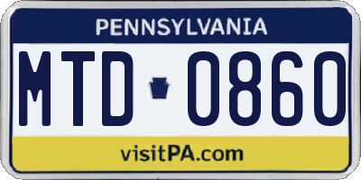 PA license plate MTD0860
