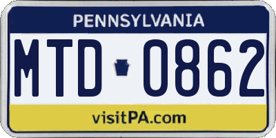 PA license plate MTD0862