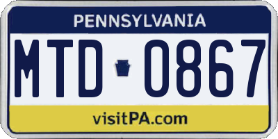 PA license plate MTD0867