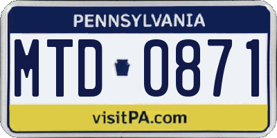 PA license plate MTD0871