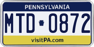 PA license plate MTD0872