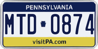 PA license plate MTD0874