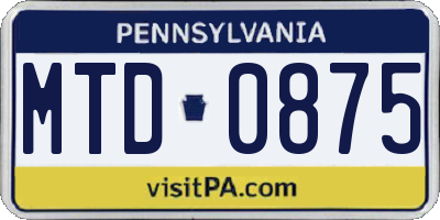 PA license plate MTD0875