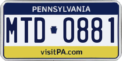 PA license plate MTD0881