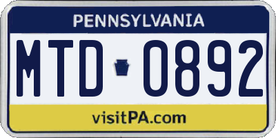 PA license plate MTD0892