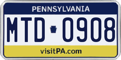 PA license plate MTD0908