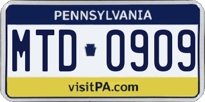 PA license plate MTD0909