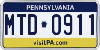 PA license plate MTD0911