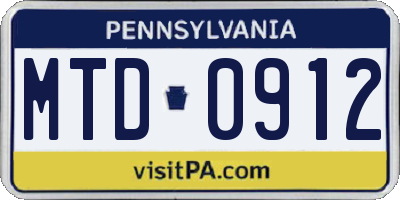 PA license plate MTD0912