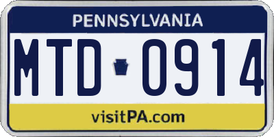 PA license plate MTD0914