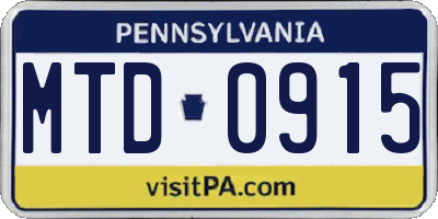 PA license plate MTD0915