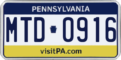 PA license plate MTD0916