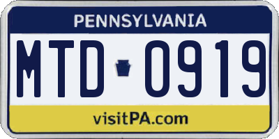 PA license plate MTD0919