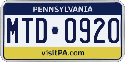 PA license plate MTD0920
