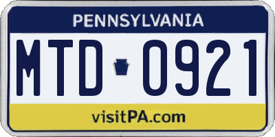 PA license plate MTD0921