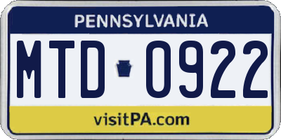 PA license plate MTD0922