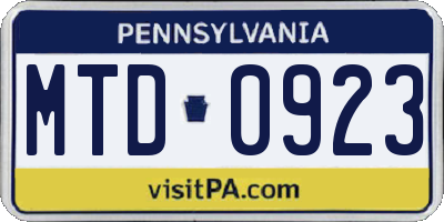 PA license plate MTD0923