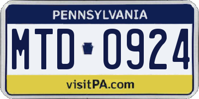 PA license plate MTD0924