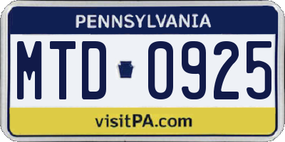 PA license plate MTD0925