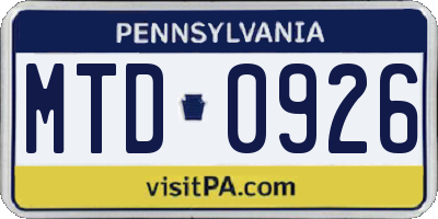 PA license plate MTD0926