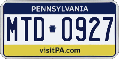 PA license plate MTD0927