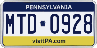 PA license plate MTD0928