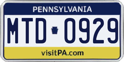 PA license plate MTD0929